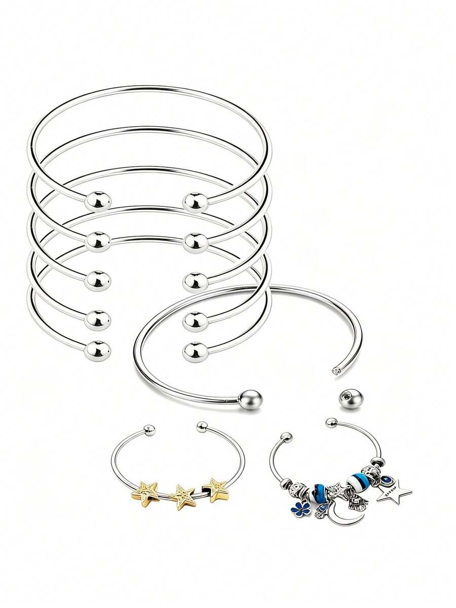 Stainless Steel Ball Clasp Adjustable Metal Wire Bracelet, Expandable Bangle For Jewelry Making, Christmas Gift - A - View 1