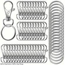 100pcs (50pcs Fish Mouth Buckle + 50pcs Double Layer Ring) Alloy Gold & Silver Rotating Keychain Set, Handmade Keychain Making Kit, Suitable For Item Hanging, Jewelry Making, DIY Handicrafts Accessories, Backpack, Lanyard And Pet Collar - Fish-mouth Buckle & Double-layer Ring - View 8