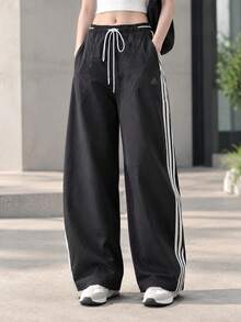 Adidas Women's Sports Long Pants DCE BLN PNT Drawstring Wide Leg Casual Pants KZ4198 - Black - View 3
