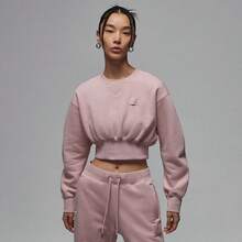NIKE Jordan Flight Fleece Women's Light Pink Cropped Crew Neck Knit Sweatshirt With Patch FV7153-601 - Baby Pink - View 1