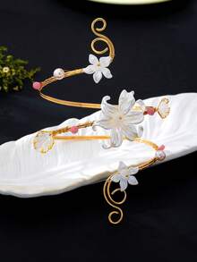 1件紫色花朵海星纏繞式手臂飾品，海灘度假風手臂配件 - 白色粉紅色 - 查看 4