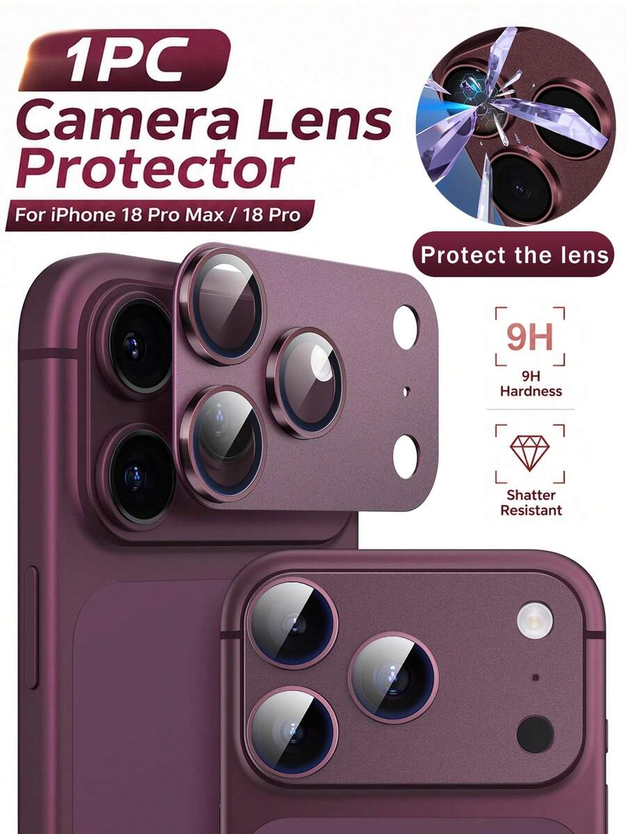 1Pc Compatible With Iphone 18 Pro/18Pro Max Camera Lens Protector Full Coverage, Burgundy Full-Coverage Metal 9H+ Camera Cover, Original Lens Clarity, Case Friendly, Daily Protection - Burgundy - View 1