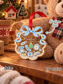 Custom Text Family Christmas Ornament, Festive Wreath And Bow Design - Multicolor - View 2