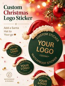 Personalized Christmas Logo Labels And Stickers, Upload Your Logo/Image To Customize Christmas Hat Design, Suitable For Christmas Gift Packaging, Gift Boxes, Packaging Bags, Retail And Small Business Holiday Branding Personalized Labels/Stickers - Multicolor - View 5