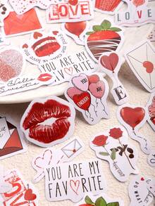 46pcs (23pcs*2) Love Stickers, Love Expression Stickers, Rich Love Expressions, Self-Adhesive Simple Style Exquisite And Beautiful Decorative Stickers. Suitable For Couples To Decorate Photo Albums, Diaries, Cups, Laptops And Phones To Express Their Love - one-size - View 23