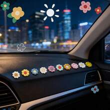 10pcs Of Cute Small Flower Car Decorations And Ornaments On The Window Edge Of The Center Console - A - View 5