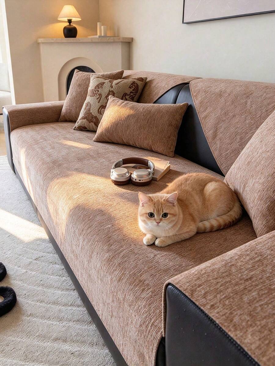 1pc Chenille Solid Color Minimalist Sofa Cushion, Premium Texture Non-Slip Sofa Back Cushion, Pet-Friendly Sofa Protector Cover, 1/2/3/4/5 Seater And Combination Sofa, All Season Use, Machine Washable Sofa Cover, Elegant Daily, Enhance Home Happiness - Coffee Brown - View 1