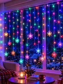 1 buah Lampu Tirai Kepingan Salju Natal, Lampu String LED Putih Hangat/RGB, Bertenaga USB dengan 8 Mode, Strip Lampu Dekoratif dengan Kontrol Tombol, Cocok untuk Jendela, Kamar Tidur, Pesta, Natal, Dekorasi Musim Dingin, Lampu Gantung Hari Raya - MultiWarna - View 8