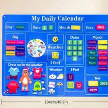 Felt Daily Cognitive Calendar Board, Weather, Emotion, Outfit Magnetic Learning Teaching Aid, Multi-Module Time & Season Interactive Learning Board - Blue - View 3