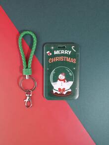1PC Retro Christmas Plastic Card Holder, Beautiful Pattern Design Portable Card Case With Lanyard,Gift For Friends - Multicolor - View 19