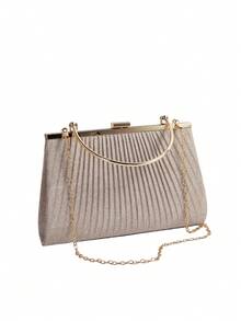 LJDCRFT Women's Sequin Clutch Bag, Evening Bag, Party Clutch, Wedding Bag, Prom Handbag With Pleats - Champagne - View 1