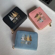 Leopard Tree Print Card Holder Lightweight Fashionable Wallet Suitable For Christmas Use For Women Double Zipper Mini Wallet Purse Wallet Card Wallet - Multicolor - View 5