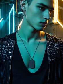 1pc Minimalist Rugged Stainless Steel Blank Dog Tag Pendant Necklace, Men Women, Outdoor Festival & Holiday Gift - Multicolor - View 2