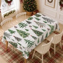 1pc Christmas Minimalist Christmas Tree Pattern Tablecloth, Stain-Resistant Dining Table Decor Cloth, Suitable For Kitchen, Dining Table, Coffee Table, TV Cabinet, Entryway, Party Holiday Decoration, Home Decor, Christmas Gathering - Multicolor - View 4