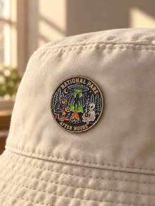 1pc Fun Camping Style Metal UFO Bigfoot Alien Bonfire English Lettering Round Brooch, Women's Daily Backpack Jacket Decoration Gift - Multicolor - View 4