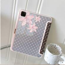 1件裝花卉波點三折智能保護殼，兼容 iPad，粉色百合圖案，具備自動休眠/喚醒功能與支架，可折疊多角度觀看，適用工作與娛樂，附筆槽保護殼，兼容 iPad Pro 2024/Air M3/A16 2025、小米、三星、華為 MatePad - 彩色 - 查看 9