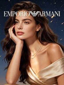 Armani Women's Double Layer Necklace, Rose Gold Chain, Rhinestone Crescent Moon & Octagon Star Pendant, Celestial Elements, Delicate & Elegant, Mysterious Night Gift - Rose Gold - View 5