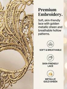 1pc/Gold Thread Lace Mask, Women's Hollow Half-Face Venetian Style Mask, Elegant Ball Gown Eye Mask, Festival Party Costume Accessory, Exquisite Gold Thread Embroidery Design, Create Mysterious Elegant Look - A-Gold - View 4