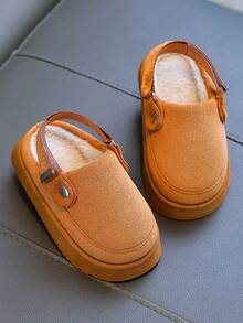 Baby Slippers With Back Strap, Adjustable Hook And Loop, Boys And Girls Indoor Home Bedroom Fuzzy Slippers - Brown - View 4