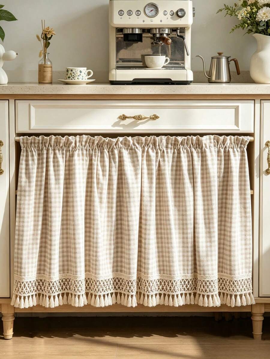 1pc Farmhouse Style Gingham Cafe Curtain - Elegant Lattice Pattern ...