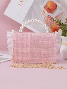 1pc Mini Girls' Children's Bag, Chiffon Lace Cartoon Rabbit Decor, Chain Shoulder Strap, Flap Closure, One Shoulder Crossbody Bag, Cute Pink Children's Purse, Beaded Handbag, Coin Purse, Suitable For Daily And Holiday Use - Pink - View 4