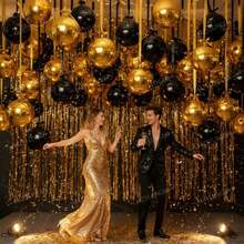 10pcs 22 Inch 4D Black & Gold Metallic Round Foil Balloons, Giant ...