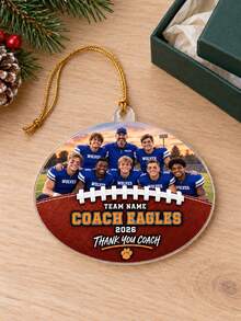 1pc Personalized Football Photo Christmas Ornament,Custom Text & Team Picture Xmas Tree Hanging Decor,Thank You Keepsake Gift, American Football Souvenir, Season Memory Keepsake, Holiday Wall & Tree Hanging Decoration For Football Mentor - Multicolor - View 4