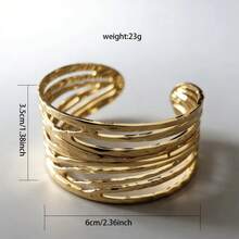 Gold Hollow Bracelet, Made Of High-End Stainless Steel, Asymmetrical Texture, Never Fades. - Gold - View 6