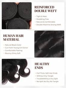 ARABELLA حزم شعر بشري طبيعي 100% بموجة الجسم 10A، لون طبيعي، إضافات شعر بنسيج مزدوج، شعر برازيلي بشري منسوج، يمكن صبغه وتبييضه، إضافات شعر غير معالجة - SNatural - مشاهدة 6