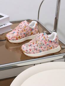 1 Pair New Floral Baby Sports Shoes, Girls Pastoral Floral Shoes, Hook And Loop Design For Easy On And Off - Pink - View 11