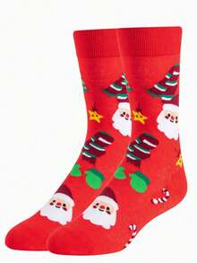 3/1 đôi tất nam cổ trung, họa tiết jacquard cây thông Noel và kẹo gậy vui nhộn, quà tặng lễ hội sáng tạo nhiều màu sắc, phong cách thu/đông - Nhiều màu - Xem 2