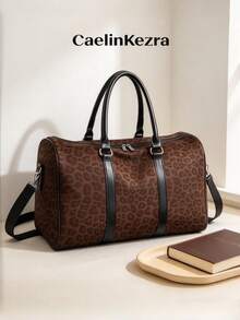 Tas Travel Wanita Motif Leopard Baru Kapasitas Besar, Bahan PU, Tali Genggam dan Bahu dengan Penguat Gesper Logam, Bentuk Silinder, Kompartemen Utama dengan Resleting untuk Pakaian dan Kebutuhan Sehari-hari, Cocok untuk Perjalanan Singkat, Perjalanan Bisnis, Kebugaran, Wisata, Komuter, Tas Serbaguna - MultiWarna - View 9