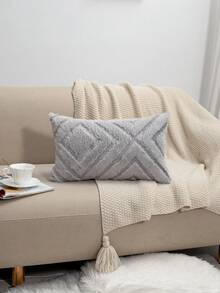 1pc Grey Faux Rabbit Fur Pillow Case, Embossed Geometric Rhombus Stripe Soft Skin-Friendly Cushion Cover, Solid Color Minimalist Decorative Pillowcase, Suitable For Sofa, Bedroom, Living Room, Minimalist Retro Home Decor, Warm And Cozy Pillow Cover, Pillow Insert Not Included - Multicolor - View 6