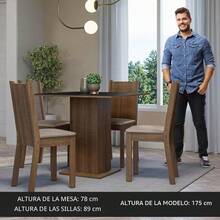 Juego de Comedor, Mesa con Tapa de Madera y 4 Sillas Oxford Samara, Color Marrón/Negro/Beige, Juego de Mesa Cuadrada para Cocina y Comedor, Asientos Tapizados Cómodos, Fácil Montaje - Marrón - Ver 6