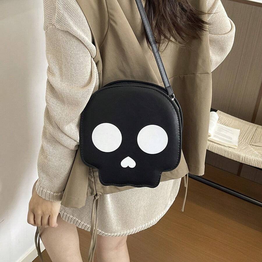 1PC New Funny Skeleton Crossbody Bag, Unique Niche Design Fashion Contrast Color Shoulder Bag, Women's Purse, Outfit Accessory