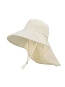 1pc Women's Wide Brim Neck Protection Sun Hat, Summer Outdoor Hiking Cycling Open Top Hat With Ponytail Hole - Ponytail Shawl Hat - View 3