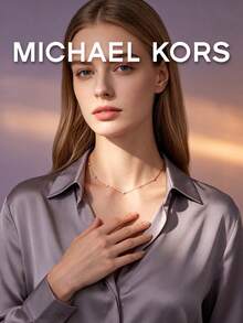 Kalung Rantai Tipis MICHAEL KORS Rose Gold Starry Sky untuk Wanita, Rantai Ekstensi Mewah yang Dapat Diatur, Kalung Tulang Selangka Serbaguna untuk Perjalanan, Hadiah untuk Pacar - Rose Gold - View 9