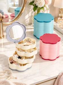 1pc Portable Jewelry Storage Box With Built-In Mirror, Large Capacity Compartment Organizer For Rings, Earrings, Necklaces, Suitable For Travel And Vanity Table, Jewelry Storage Rack For Women And Girls, Birthday Valentine's Day Christmas Gift - Multicolor - View 8