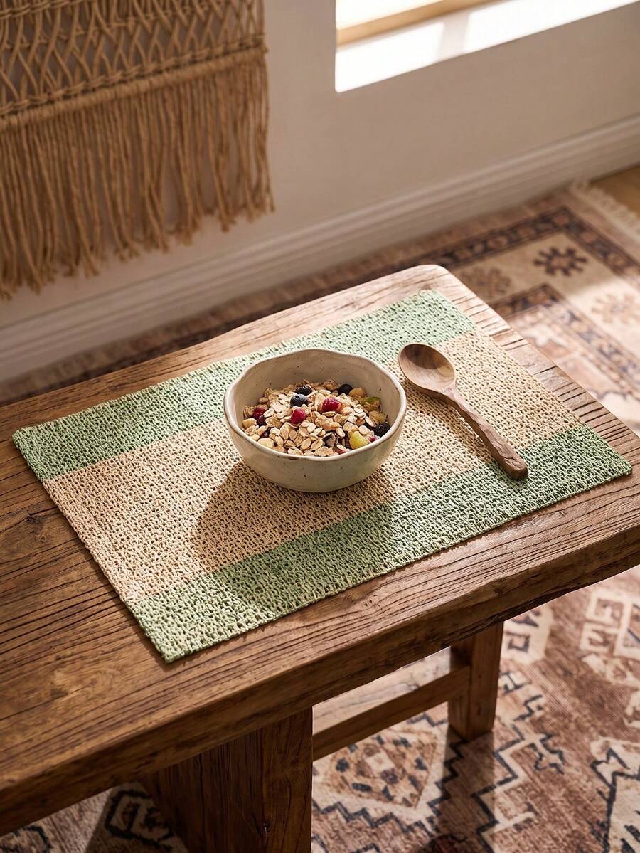 1/2/4/6/Pcs American Country Vintage Minimalist Style Striped Woven Placemats Kitchen Decor Napkins Rectangular Coffee Table TV Cabinet Tablecloth Holiday Party Birthday Party Table Decor Wedding Farmhouse Decor All Seasons - Green - View 1