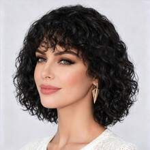 Loose Wave Human Hair Wig For Woman With 150% Density Full Machine Made Brazilian Human Hair Wig Luxurious Deep Wave Human Hair Wig With Bangs For Everyone - Natural Black - View 3