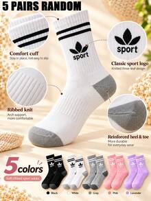 5 Pairs Random Men Stripe Crew Socks Sports Socks Outdoor Socks Cycling Socks Elastic Cuff Non Slip For School Running Daily Wear All Seasons - Multicolor - View 2