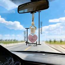 1 Piece Of Diamond Heart Shaped Glass Perfume Bottle Car Rearview Mirror Pendant, Jute Rope Car Perfume Pendant, Luxury Shiny Heart Shaped Car Perfume Pendant - Diamond Heart Perfume Bottle Pendant - View 2
