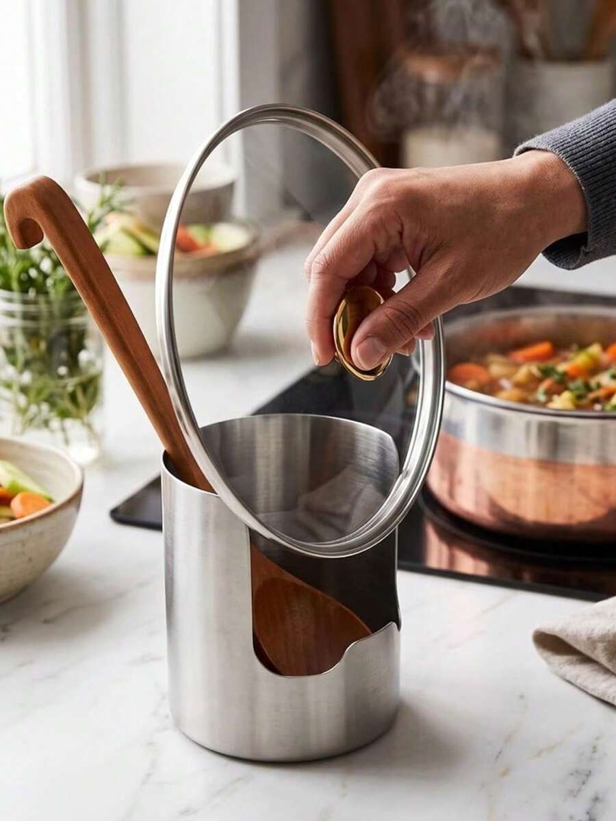 Multifunctional Stainless Steel Pot Lid Rack, Soup Ladle And Scraper Storage Rack, Easy To Clean Countertop Kitchen Utensil Organizer, Suitable For Home Kitchen And Restaurant Settings - Multicolor - View 1