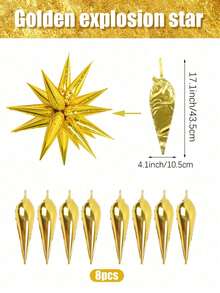 8pcs/Set Gold Star & Water Drop Shaped Foil Balloon, Suitable For Party Decoration, Birthday, Wedding, Graduation, Anniversary, Photo Booth, Golden Party Home Decor - Gold - View 12
