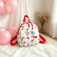 Disney Cute Stitch & Angel Strawberry Print Mini Backpack, Soft Girl Style Front Pocket Corduroy Small Backpack, Lightweight Cartoon Casual Carry Bag For Daily Outings, Suitable For Daily Walks, Picnics, Short Trips, Excellent Gift For Cartoon Lovers - A - View 6