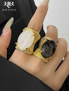 2pcs Exaggerated Fashion Resin Rings Set Suitable For Women's Daily Wear And Party - Yellow Gold - View 2