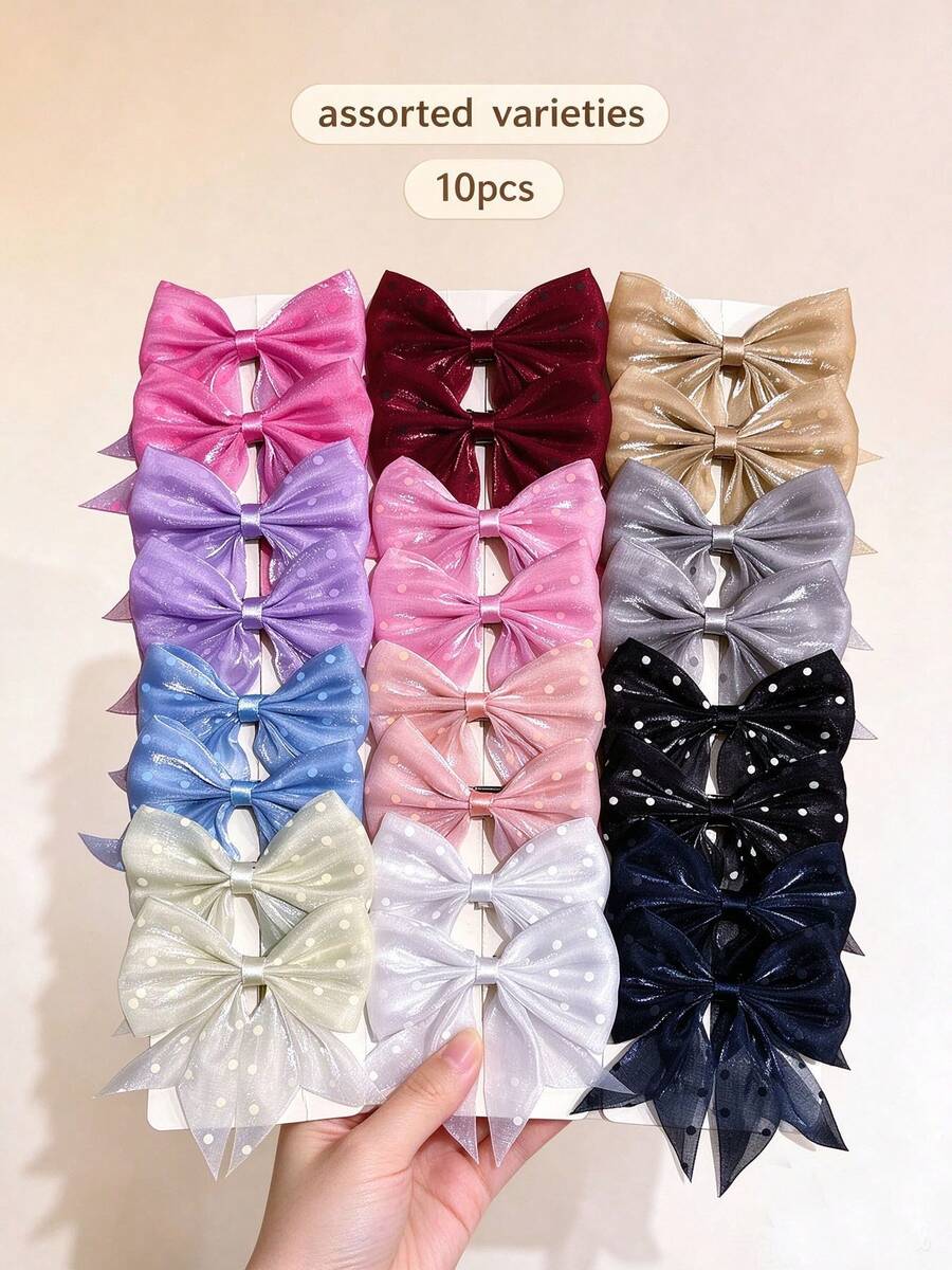 10pcs Random Color Bow Hair Clips Suitable For Daily Use Hair Accessories