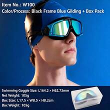 WEITIS Adult Large Frame Swimming Goggles, HD Waterproof Anti-Fog Unisex Professional Diving Swim Glasses - Black Border With Blue Plating + Boxed Packaging - View 4