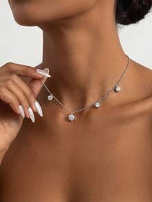 ESBERRY 1pc Moissanite Necklace Classic Style 0.5ct 6-Prong 5-Stone Pendant, Suitable For Women's Daily Wear And Special Occasions - Five Diamond Moissanite Necklace - View 3