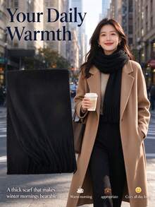 Women Mohair Solid Color Scarf Korean Style Thick Warm Tassel Shawl Wrap Cozy Oversized Neck Warmer - Multicolor - View 7